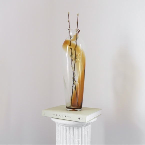 SOLD Clear Vase with Amber Wave Design - Picture 1 of 2